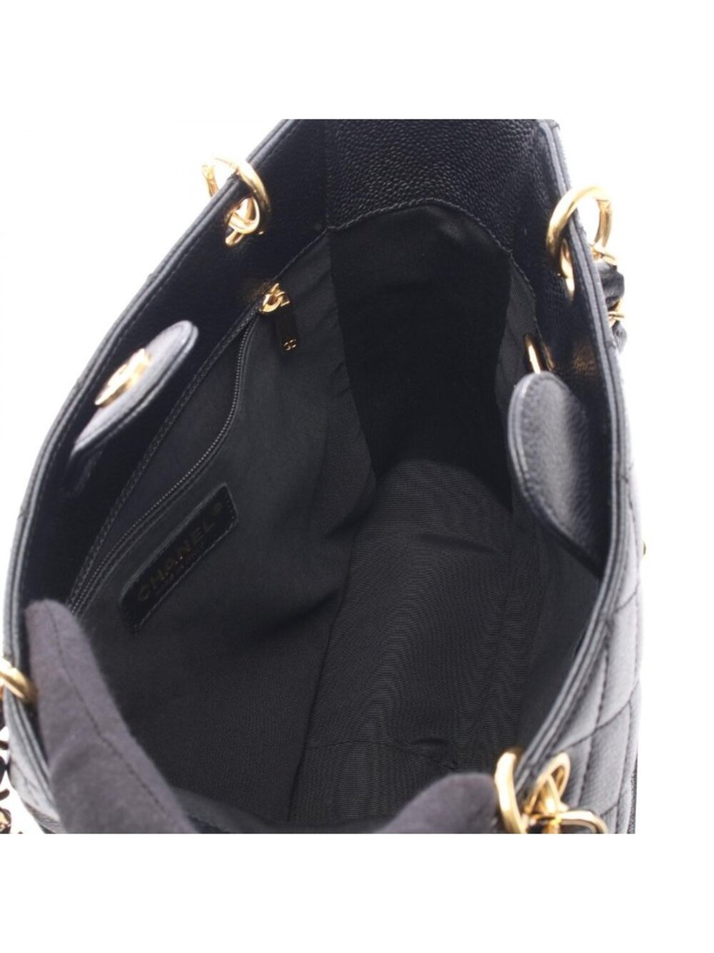 Chanel Tote Quilted Petite Shopping PST Black Leather Chainto - Picture 3 of 7